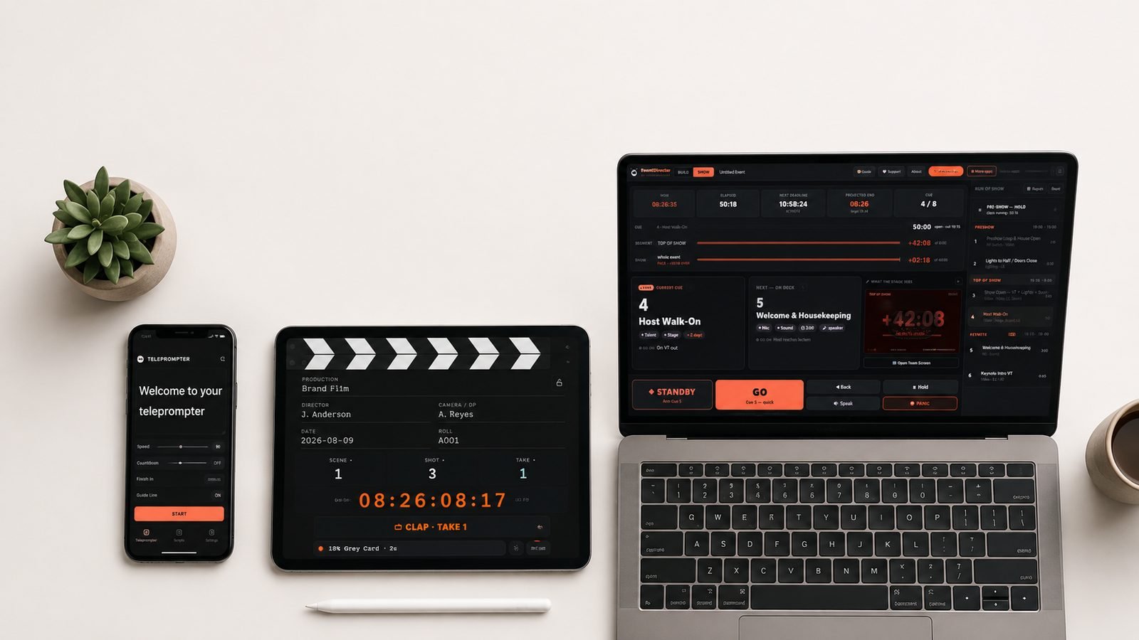 Strong Media apps on a clean creative desk