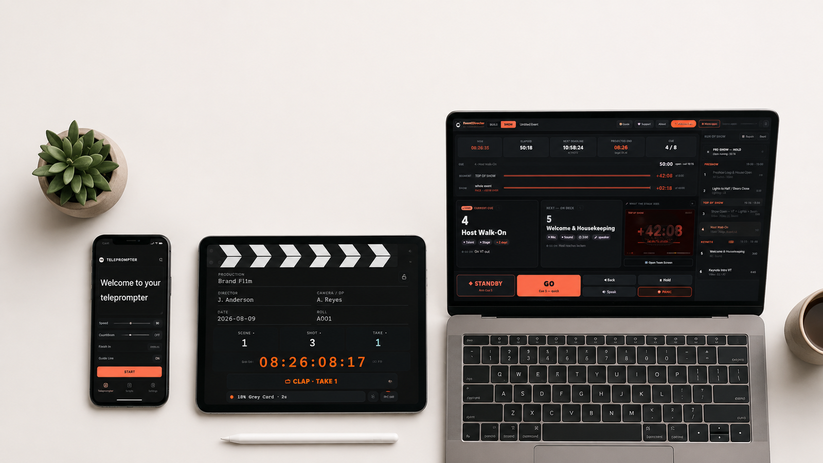 Strong Media apps on a clean creative desk