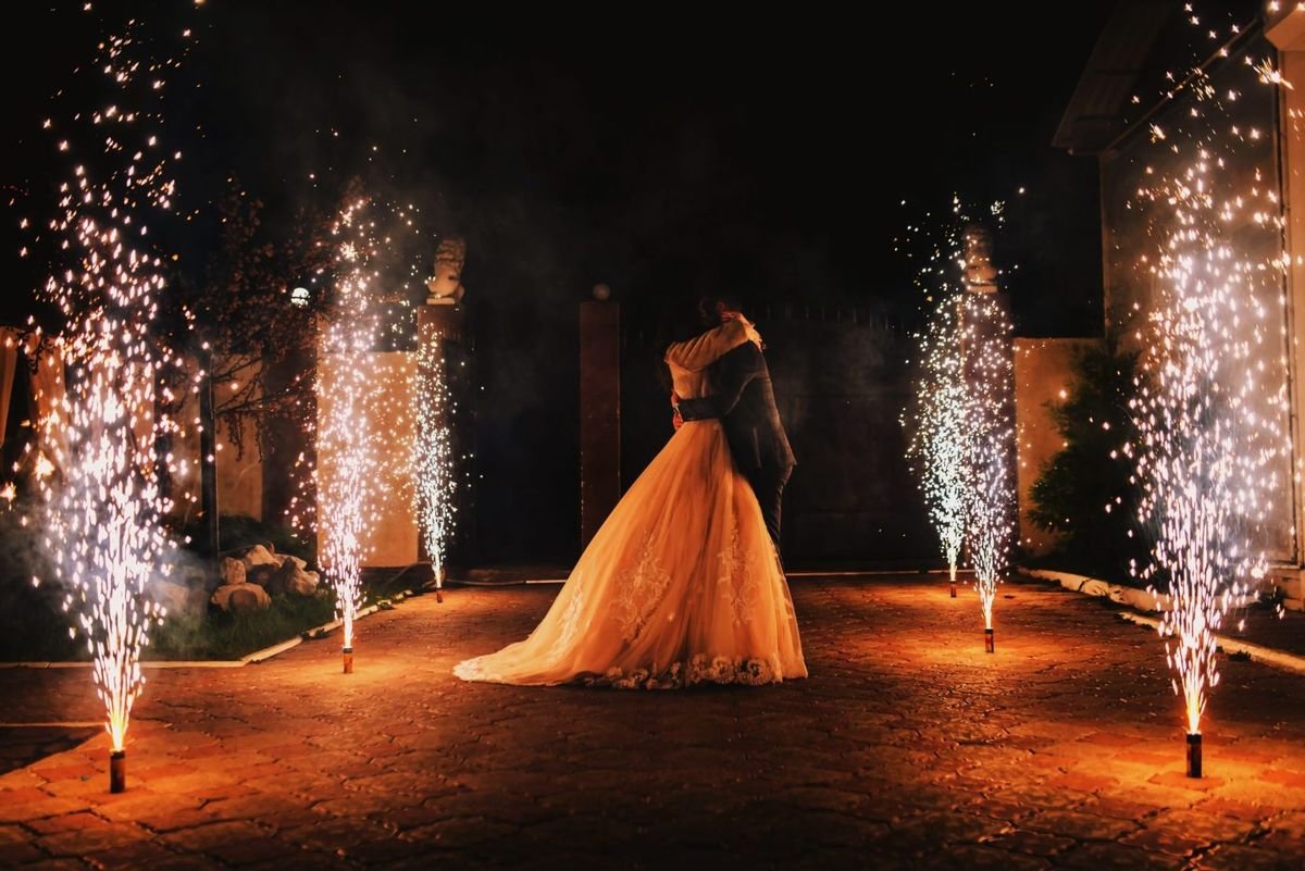 Indoor sparkle fountains (gerbs) at an event